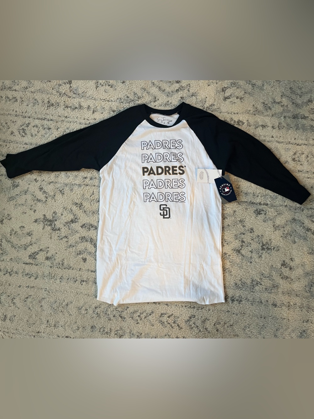San Diego Padres Raglan Tee - White with Navy Sleeves